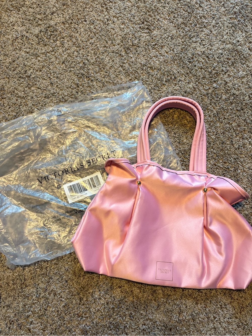 Victoria's Secret Pink Satin Small Tote with Gold Studs